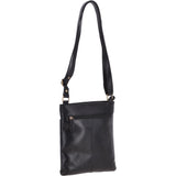 Small Zip Top Vegetable Tanned Leather Cross Body Bag Black : V-20