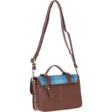Ashwood Leather & Harris Tweed® Cloth Medium Satchel Bag with Twist Lock Tan/LT Blue: TW-34-05-TB