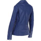 Ashwood Ladies Leather Longline Biker Jacket Ink Blue: LONG LINE BIKER