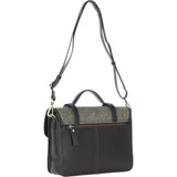 Ashwood Leather & Harris Tweed® Cloth Large Satchel Bag with Twist Lock Brown/Green: TW-35-09-BG