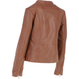 Real Leather Ladies Biker Jacket with Mandarin Collar Tan: AWL-N32