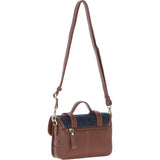 Ashwood Leather & Harris Tweed® Cloth Small Satchel Bag with Twist Lock Tan/Navy: TW-33-011-TN