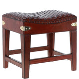 Leather Covered Wood Frame Vintage Woven Leather Stool Chestnut: LF-143