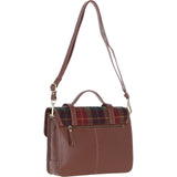 Ashwood Leather & Harris Tweed® Cloth Large Satchel Bag with Twist Lock Tan/Green/Red: TW-35-08-TR