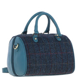 Ashwood Leather & Harris Tweed® Cloth Medium Barrel Bag Teal/Navy: TW-62-16-TN