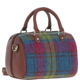 Ashwood Leather & Harris Tweed® Cloth Medium Barrel Bag Tan/Purple: TW-62-13-TP