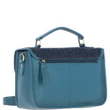 Ashwood Leather & Harris Tweed® Cloth Satchel Bag Teal/Navy: TW-68-16-TN