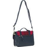 Ashwood Leather & Harris Tweed® Cloth Medium Satchel Bag with Twist Lock Navy/Pink: TW-34-06-NP