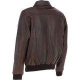 Men's Real Leather Bomber Jacket with Brando Collar Aq Brown: AWM-Pointer