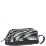 Ashwood Leather & Harris Tweed® Cloth Unisex Washbag Black/White: TW-40-12-BW