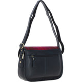 Elegant Ashwood Leather & Harris Tweed® Cloth Crossbody Bag Navy/Pink: TW-27-06-NP