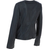 Collarless Ladies Casual Leather Jacket Black: AWL-1282