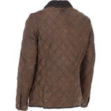 Mens Trapper Diamond Quilted Leather Jacket with Corduroy Brando Collar Brown 27: 162222