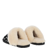 Women's Classic  Suede Sheepskin Slippers Black/Silver: FEN-LADIES SLIPPERS