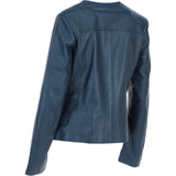 Collarless Ladies Casual Leather Jacket Navy: AWL-1282