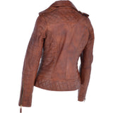 Women's Leather Biker Jacket Tan: 2741