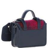 Ashwood Leather & Harris Tweed® Cloth Micro Satchel Bag with Twist Lock Navy/Pink:TW-36-06-NP