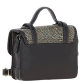 Ashwood Leather & Harris Tweed® Cloth Mini Satchel Bag with Twist Lock Brown/Green: TW-32-09-BG