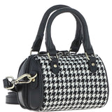Ashwood Leather & Harris Tweed® Cloth X-Small Barrel Bag Black/White: TW-60-12-BW