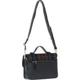 Ashwood Leather & Harris Tweed® Cloth Medium Satchel Bag with Twist Lock Black/Green/Red: TW-34-07-BR