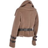 Double Collar Fitted Teddy Sheepskin Flying Jacket Biscuit Brown: KB-770