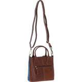 Ashwood Leather & Harris Tweed® Cloth Handbag with Removable Crossbody Strap Tan/LT Blue: TW-21-05-TB
