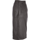 Women's Long 31 Inch Leather Skirt With Open Front Slit  Brown : Sandra Skirt