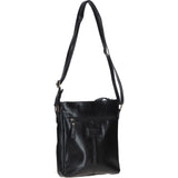 Compact Leather Messenger Bag with Front Buckle Pocket Black: TL-005
