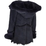 Toscana Long Haired Shearling Jacket With Large Hood Ombre Blue: KB 32 HOODED