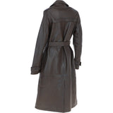 Elegant Longline Women's Leather Trench Coat with Waist Tie Navada: awl-trench