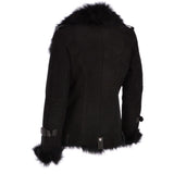 Womens Luxury Side Zip Toscana Suede Sheepskin Pilot Jacket Black: KB-806