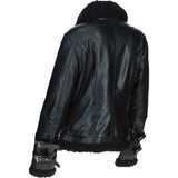 Ladies Sheepskin Aviator Jacket with Faux Fur Lining Black: 2419