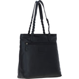 Black Leather Shoulder Bag with Leopard Print Pocket: ELA 1128
