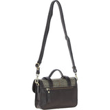 Ashwood Leather & Harris Tweed® Cloth Small Satchel Bag with Twist Lock Brown/Green: TW-33-09-BG