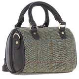 Ashwood Leather & Harris Tweed® Cloth Small Barrel Bag Brown/green: TW-61-09-BG
