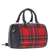 Ashwood Leather & Harris Tweed® Cloth Medium Barrel Bag Black/Red: TW-62-14-BR