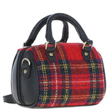 Ashwood Leather & Harris Tweed® Cloth Small Barrel Bag Black/Red: TW-61-14-BR