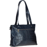 Velutto Eleganza' Zip Mid Section Real Leather Shoulder Bag Navy/croc: 52234