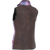 Ashwood Women's Country Tweed Check Waistcoat with Leather Trim Brown/Pink: TW-702-15-BP