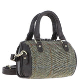 Ashwood Leather & Harris Tweed® Cloth X-Small Barrel Bag Brown/Green: TW-60-09-BG