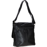 Leather Messenger Bag with Front Buckle Pockets Black: TL-007