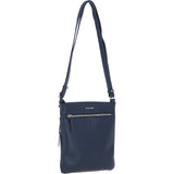 Genuine Leather Crossbody x Shoulder Bag with Golden Accents Dark Blue: 64239
