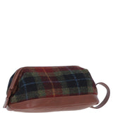 Ashwood Leather & Harris Tweed® Cloth Unisex Washbag Tan/Green/Red: TW-40-08-TR