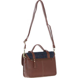 Ashwood Leather & Harris Tweed® Cloth Medium Satchel Bag with Twist Lock Tan/Navy: TW-34-011-TN