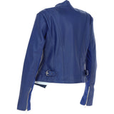 Ladies Waterfall Front Leather Jacket Ink Blue: licra