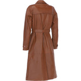 Elegant Longline Women's Leather Trench Coat with Waist Tie Tan: awl-trench