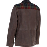 Ashwood Leather x Harris Tweed Men's Buff Lamb Leather Jacket with Corduroy Collar Brown/Red/Green: TW-903-07-BR