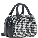 Ashwood Leather & Harris Tweed® Cloth Small Barrel Bag Black/White: TW-61-12-BW
