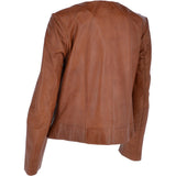 Womens Collarless Leather Jacket Tan/nap: AWL-280