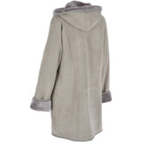 Womens Suede Sheepskin Hooded Coat Grey: KB-10285